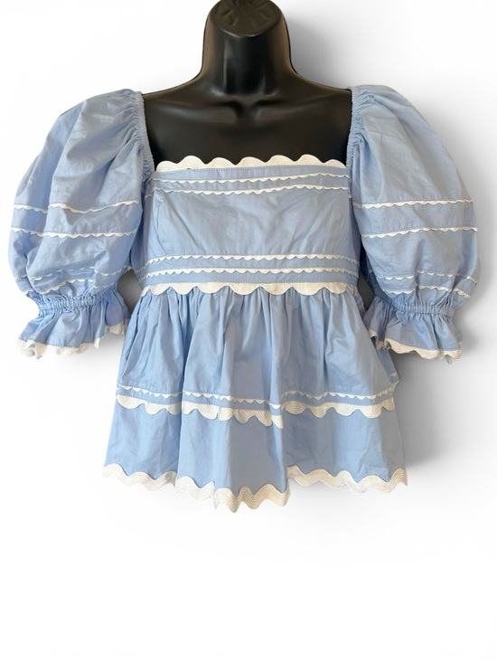 Sofie The Label Tops - Sofie The Label Dani Contrast Trim Poplin Babydoll Top - Blue